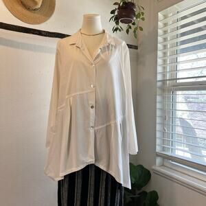 Comfy USA White 100% Cotton Button Down Oversized Funky Shirt Size Large